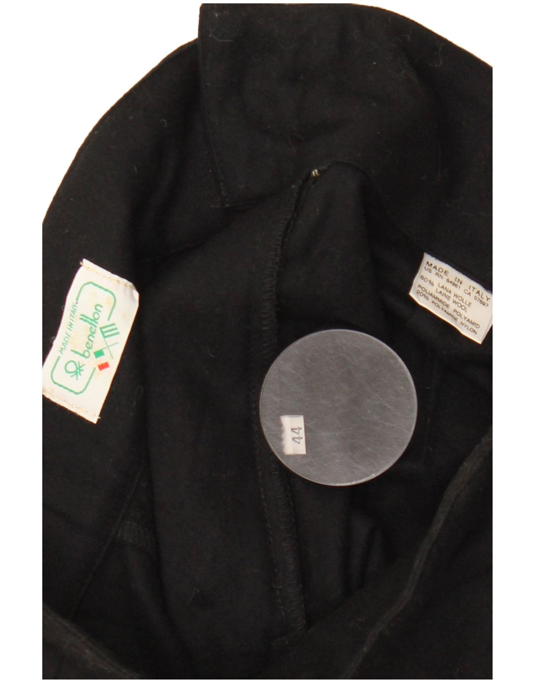 Benetton Dame Højtalje Midi Nederdel IT 44 Medium W28 Sort Uld