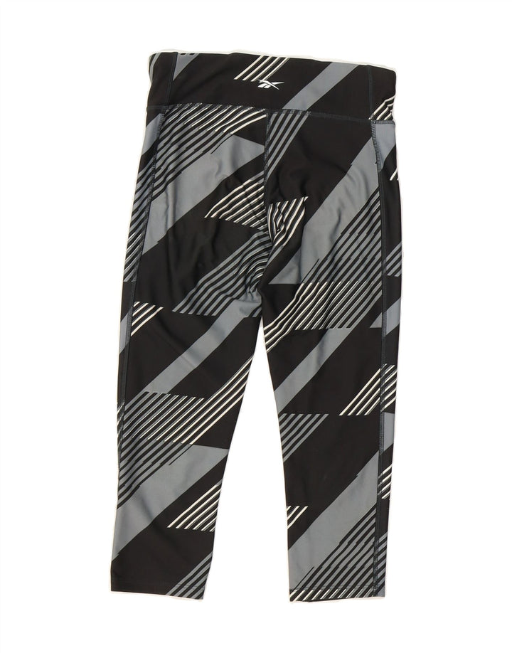 REEBOK Womens Capri Leggings UK 8/10 Small  Black Geometric Polyester Vintage Reebok and Second-Hand Reebok from Messina Hembry 