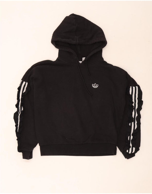 Adidas Dame Relaxed Fit Hoodie Jumper UK 6 XS Sort Bomuld