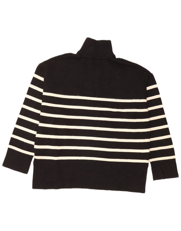 Zara Dame Zip Neck Jumper Sweater UK 14 Medium Sort Stribet Viscose