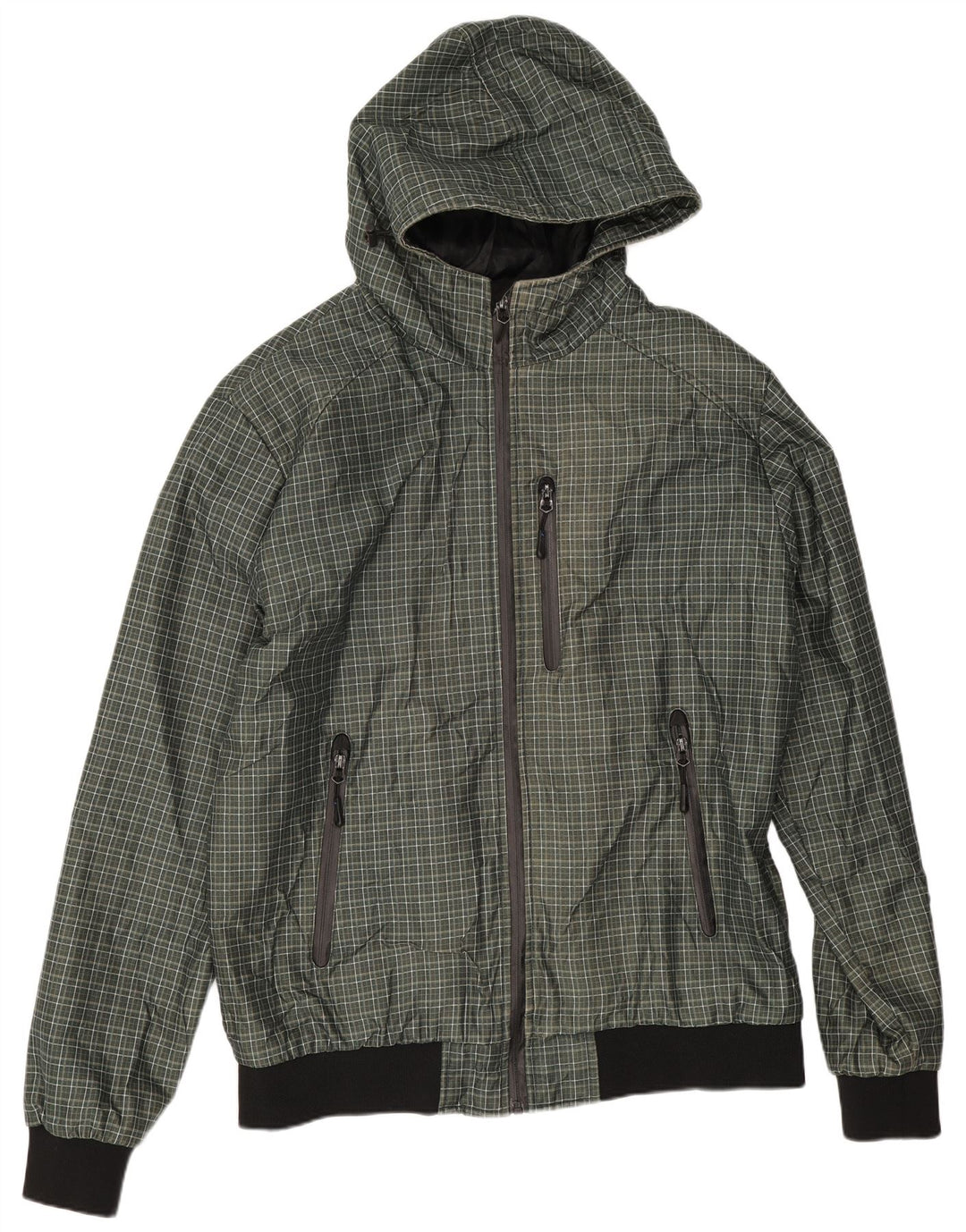 Zara Bomberjakke med hætte til mænd UK 44 2XL Grøn ternet polyester