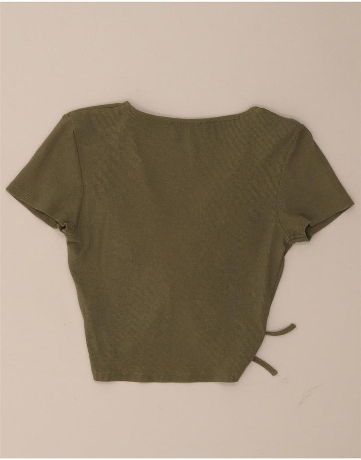 ZARA Womens Crop Blouse Top UK 12 Medium Khaki Cotton Vintage Zara and Second-Hand Zara from Messina Hembry 