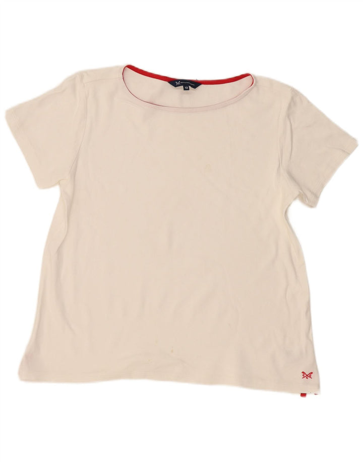 CREW CLOTHING Dame T-Shirt Top UK 12 Medium Hvid Bomuld