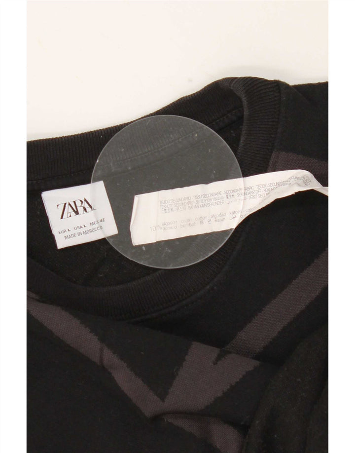 Zara Herre Sweatshirt Jumper Stor Sort Geometrisk Bomuld