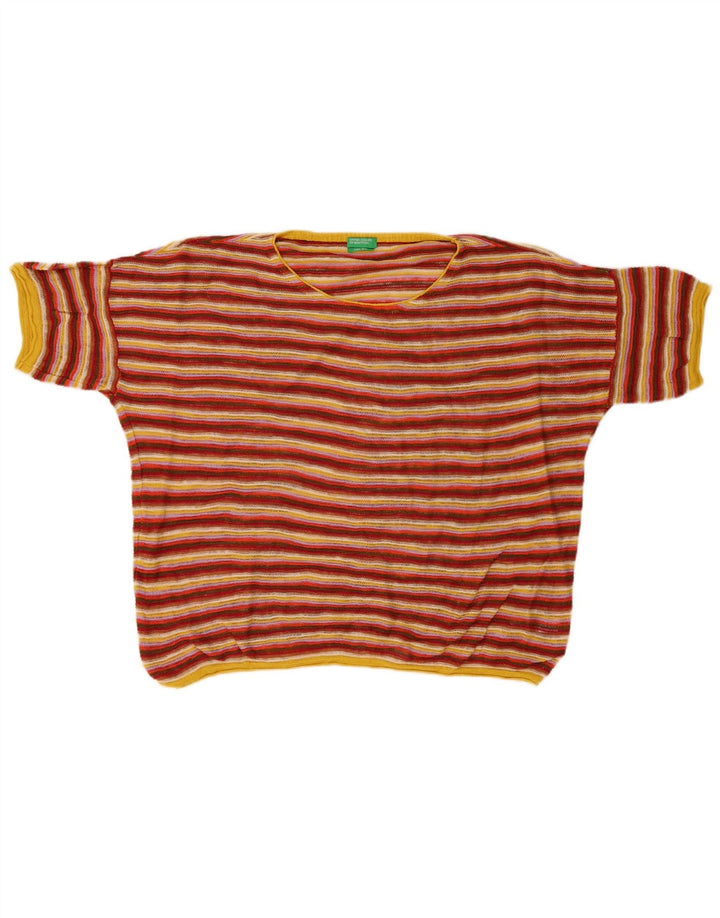 Benetton Womens Oversized Boat Neck Jumper Sweater UK 10 Small Multicoloure