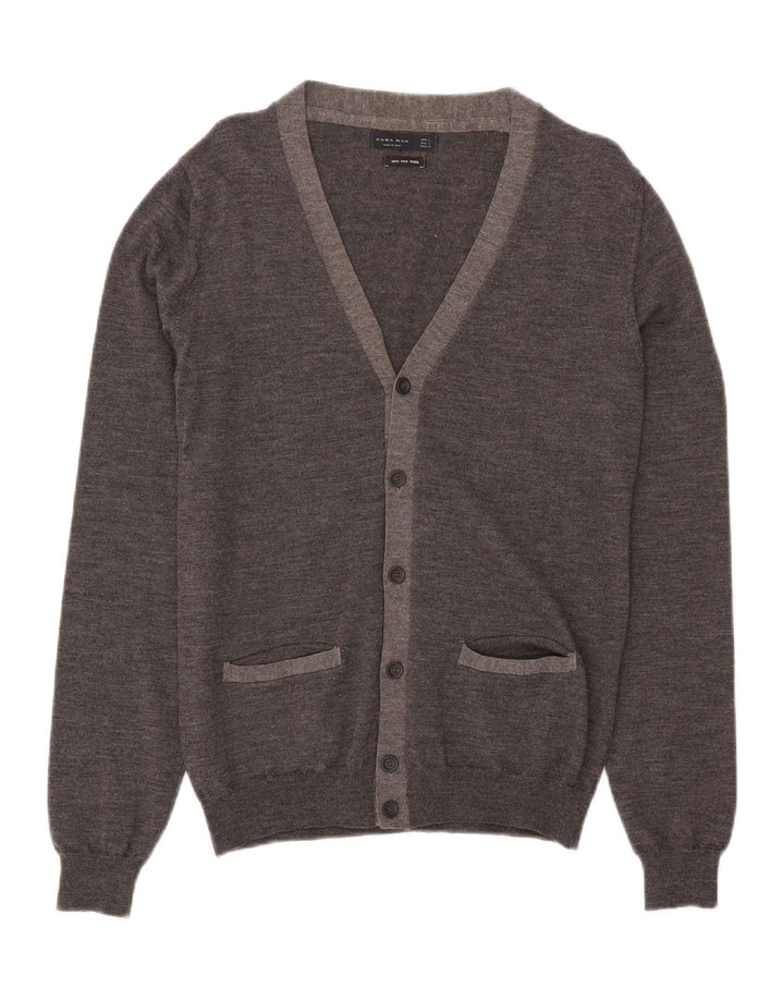 Zara Herre Cardigan Sweater Stor Grå Uld