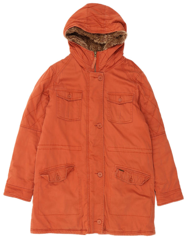 Billabong Womens Hooded Parka Jacket UK 14 Medium Orange Cotton