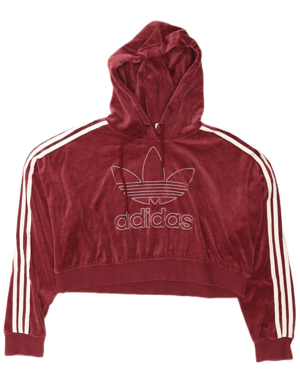 Adidas Dame Oversized Crop Velour Hoodie Jumper UK 16 Large Burgundy