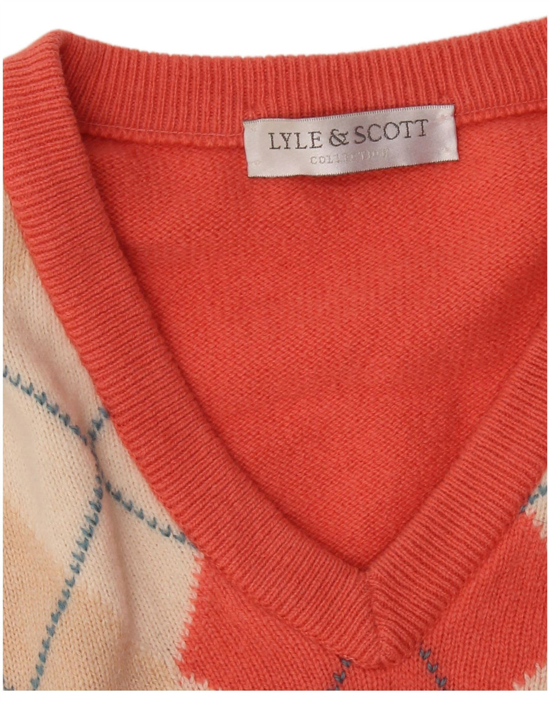 LYLE & SCOTT Herre V-hals sweater XL Orange Argyle/Diamond
