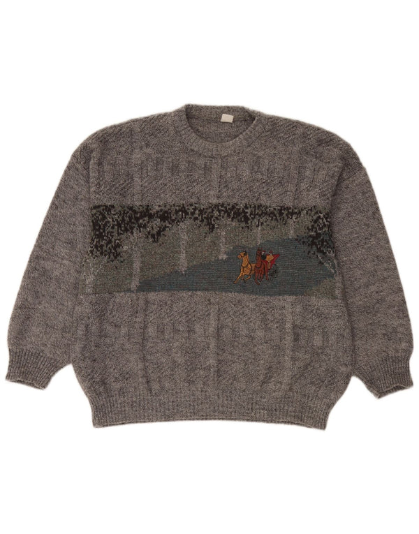 Vintage herre sweater med rund hals XL grå