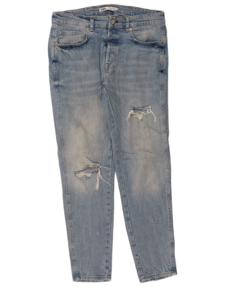 Zara Herre Distressed Slim Jeans EU 42 Large W32 L29 Blå