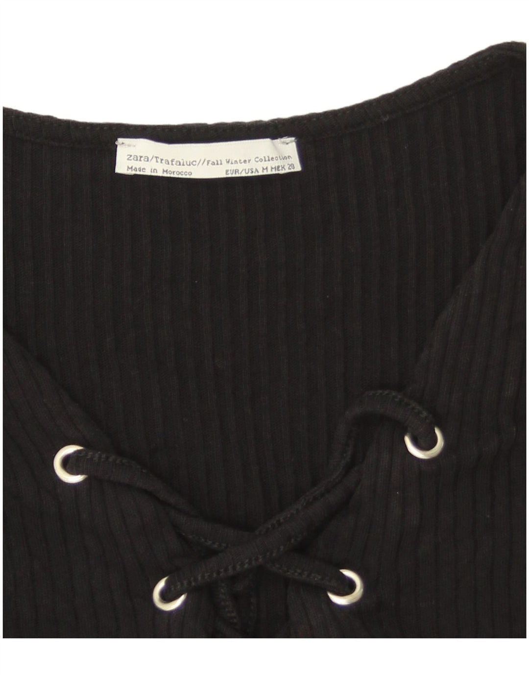 Zara Dame Crop Top Langærmet UK 12 Medium Sort