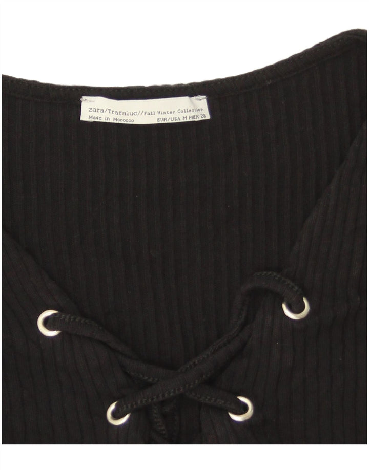 Zara Dame Crop Top Langærmet UK 12 Medium Sort