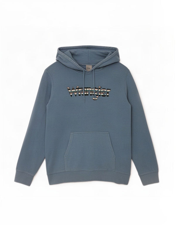 Wrangler Mens Graphic Hoodie Jumper Large Blue Cotton