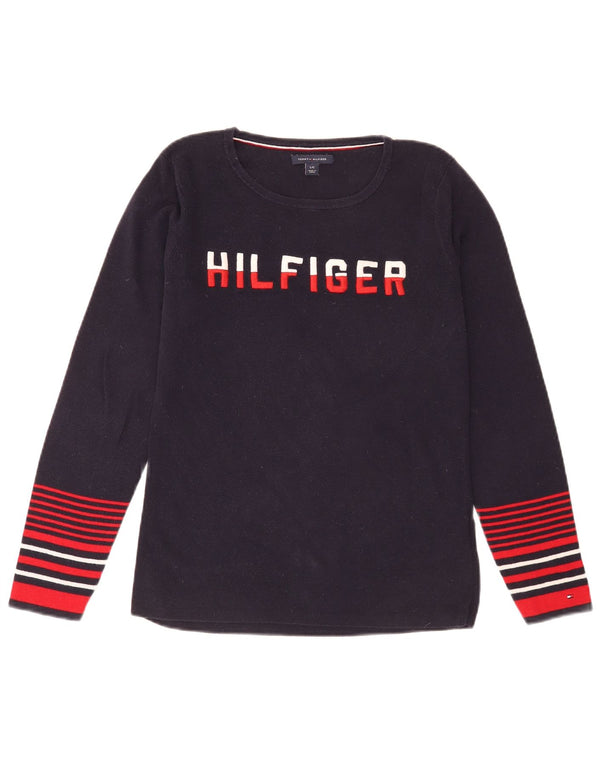 Tommy Hilfiger Dame Crew Neck Jumper Sweater UK 14 Large Navy Blue