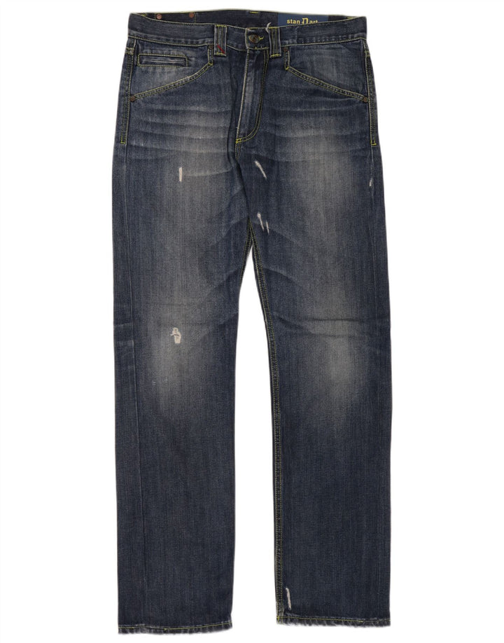 DONDUP Herre Distressed Straight Jeans W34 L32 Blå Bomuld