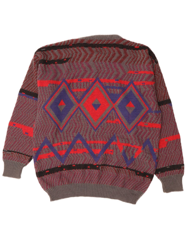 CASTELLO sweater med rund hals til mænd IT 52 Stor rød argyle/diamantuld