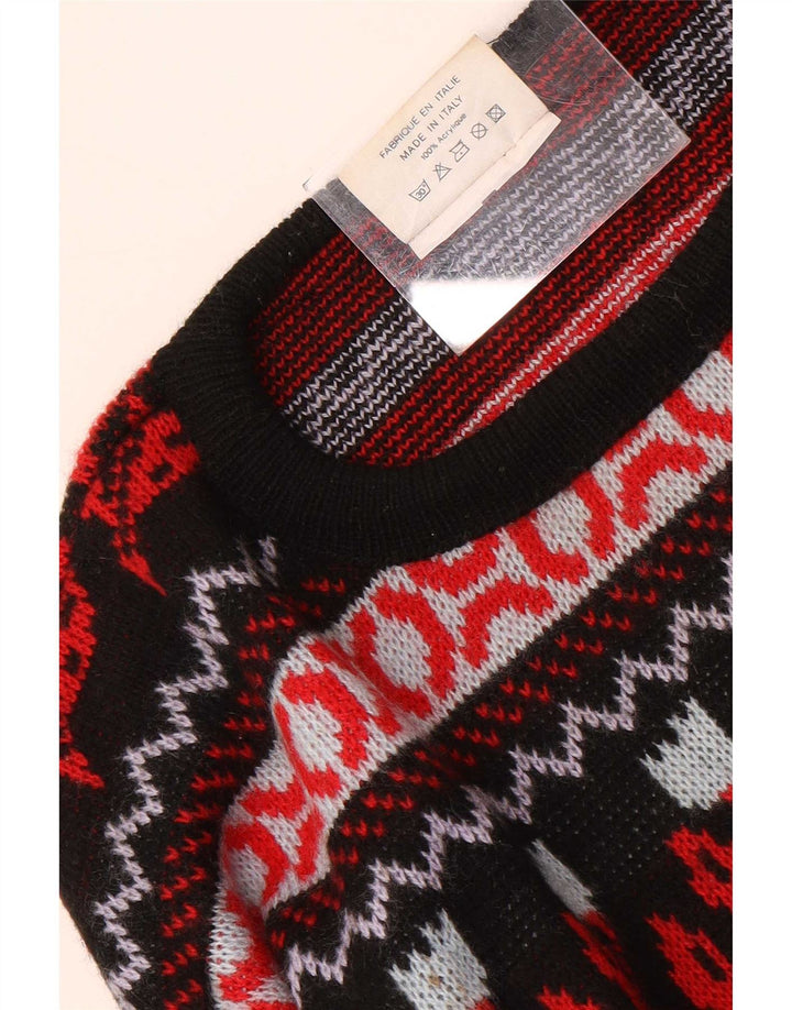 Vintage herre rund hals sweater medium flerfarvet blomster akryl