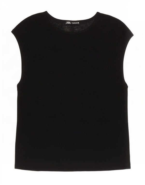 Zara Dame T-Shirt Top UK 10 Lille Sort