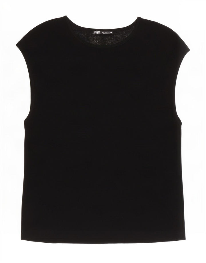 Zara Dame T-Shirt Top UK 10 Lille Sort