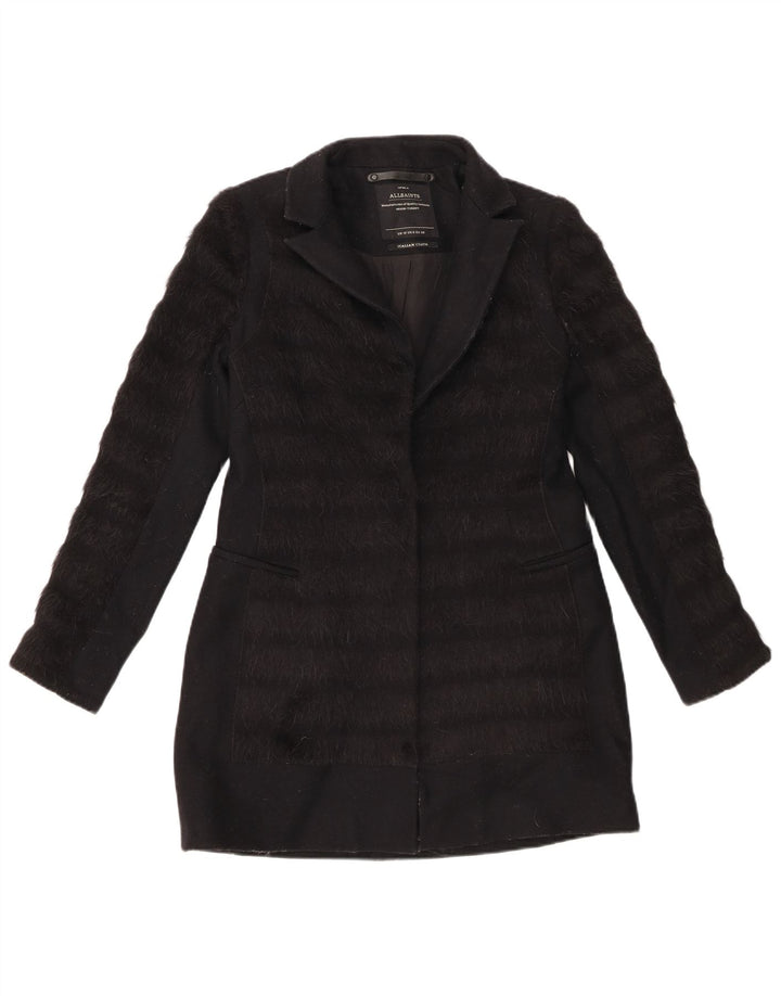 All Saints Dame Overfrakke UK 10 Lille Sort Stribet Virgin Wool