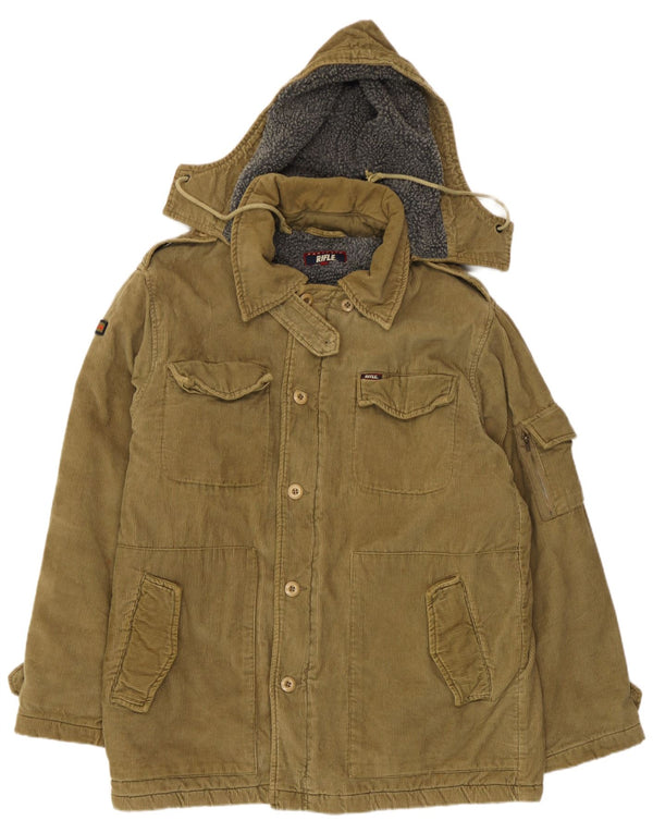 Rifle Herre Militær Hooded Corduroy Jacket UK 38 Medium Khaki Cotton