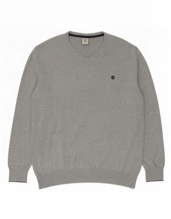 Timberland Herre V-hals sweater XL Grå Flecked Bomuld