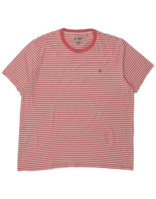 Penguin Herre T-Shirt Top 2XL Pink Stribet Bomuld