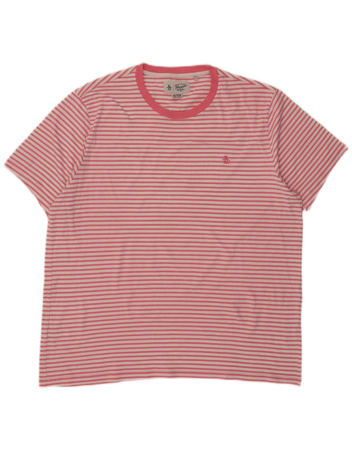 Penguin Herre T-Shirt Top 2XL Pink Stribet Bomuld