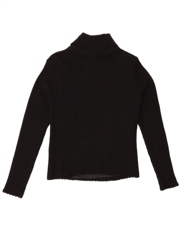 VINTAGE Dame Crop Roll Neck sweater UK 8 Small Black