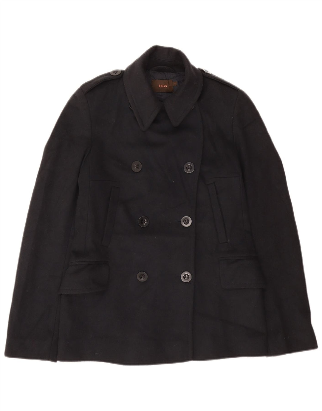 Reiss Dame Military Pea Coat UK 10 Small Navy Blue Wool