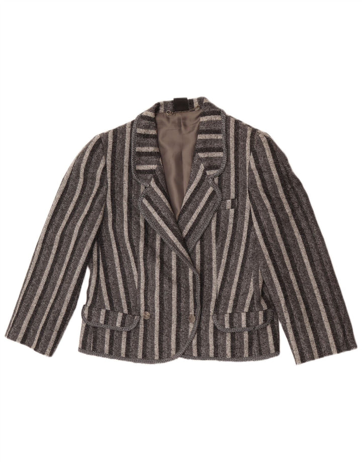 Vintage Dame Dobbeltradet Blazer Jacket UK 12 Medium Grå Stribet