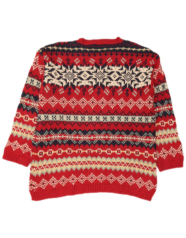 Eddie Bauer dame sweater med rund hals DK 18 XL Red Fair Isle bomuld