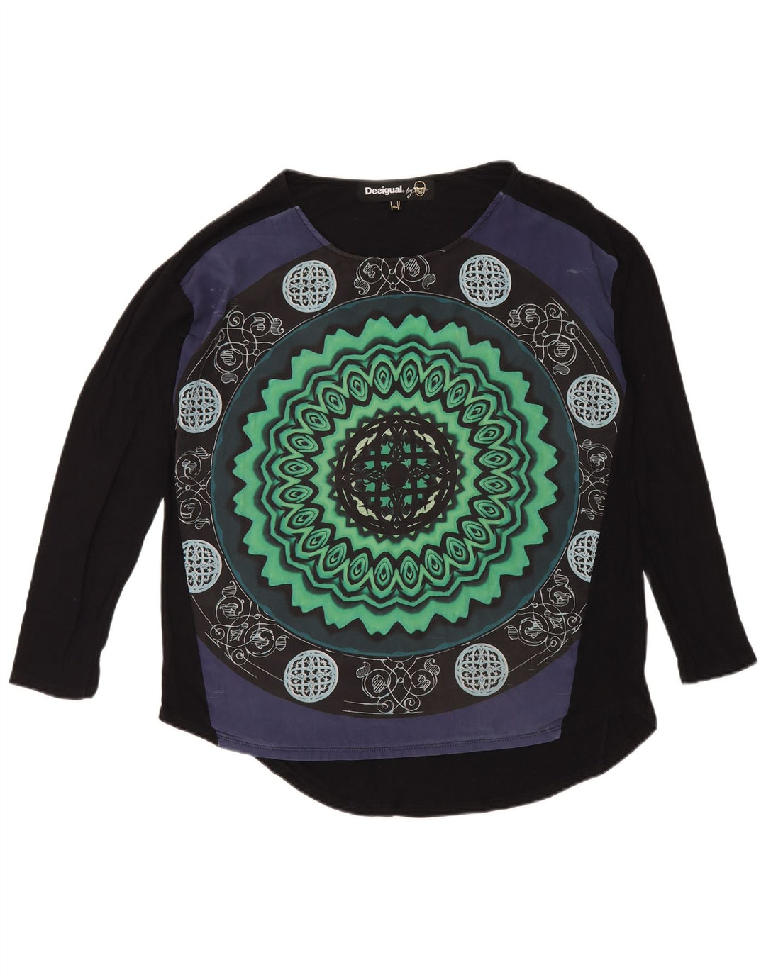 Desigual Kvinders abstrakt mønster Top Langærmet UK 20 2XL Sort Moderne