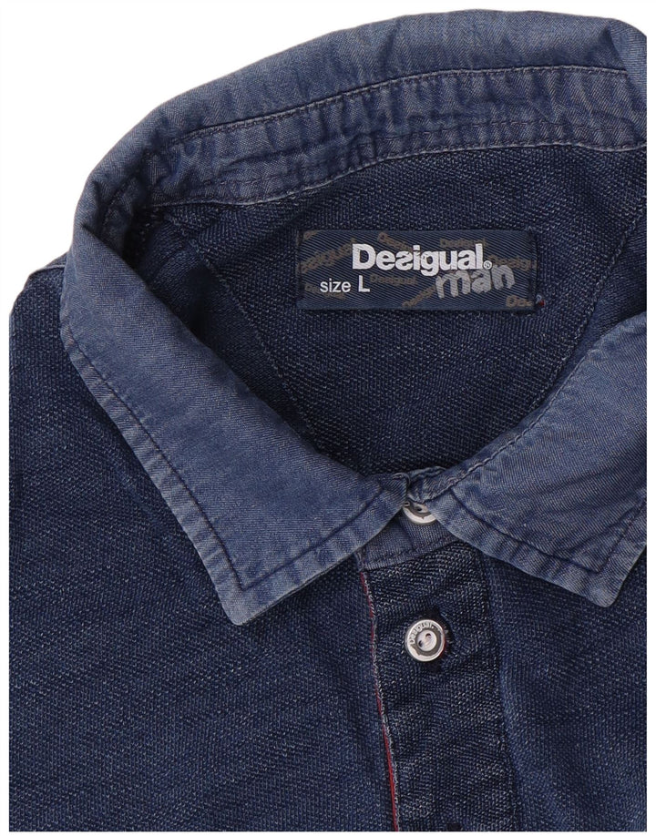 Desigual grafisk poloshirt til mænd, stor blå farveblok