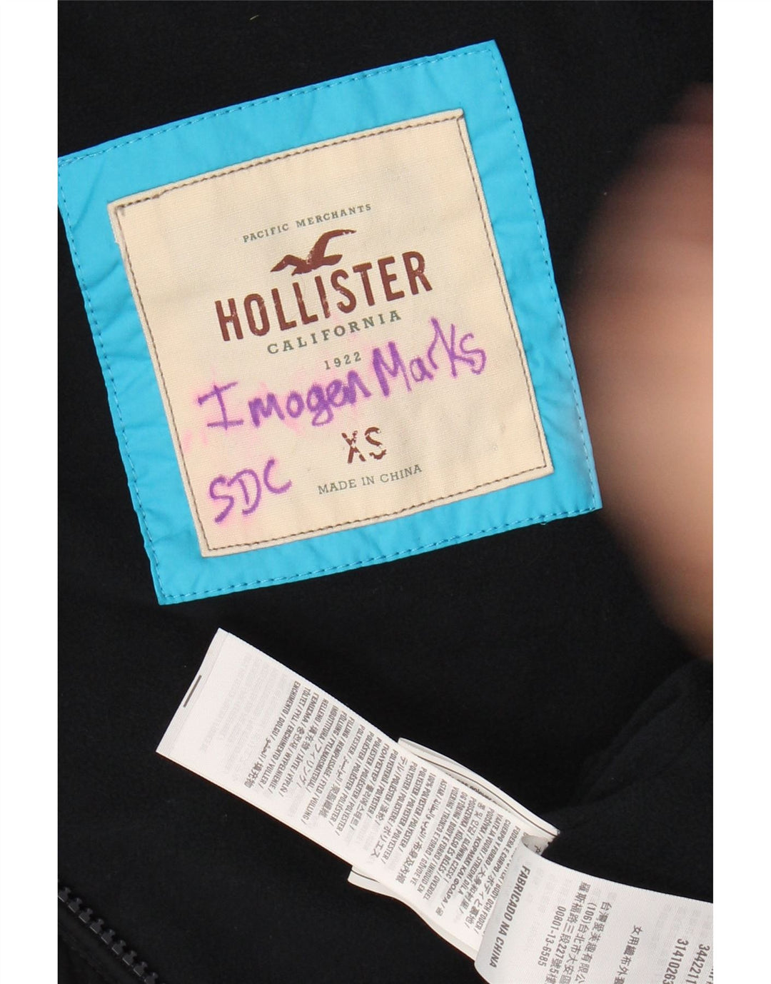 HOLLISTER Dame Loose Fit Polstret hættejakke UK 6 XS Sort Polyester