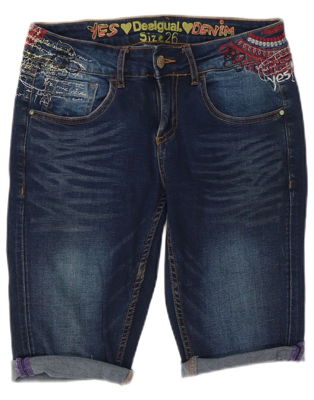 Desigual Grafiske denimshorts til kvinder W26 Små blå bomuld
