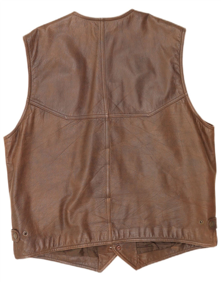 Vintage Herre Læder Gilet IT 56 3XL Brun