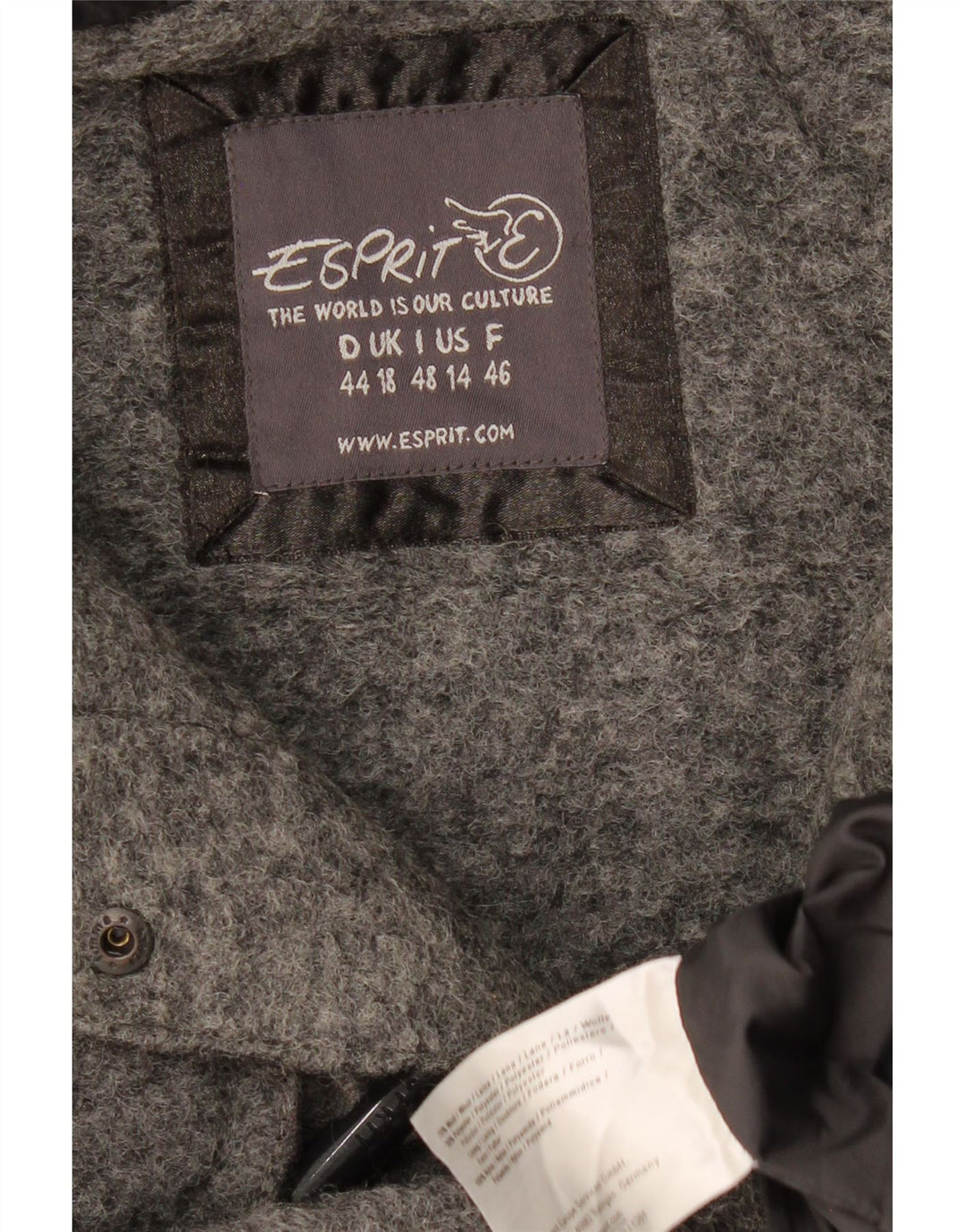 ESPRIT Dame Hooded Duffel Coat UK 18 XL Grå Uld