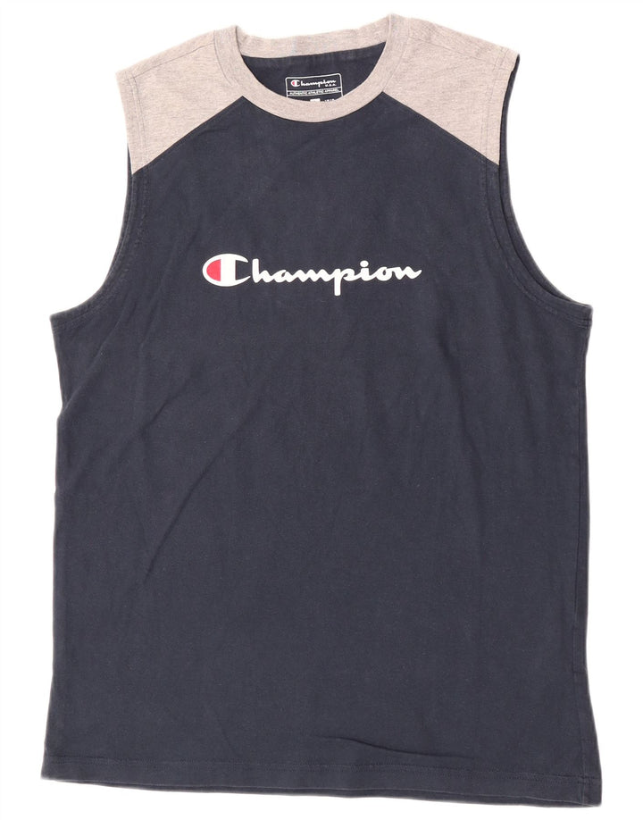 Champion Mens Graphic Vest Top Large Navy Blue Colourblock Cotton