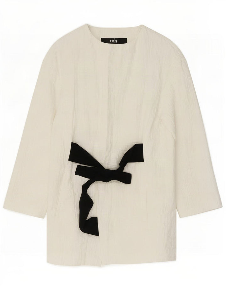 Zara Dame Longline Oversized Blazer Jacket UK 6 XS Hvid Bomuld