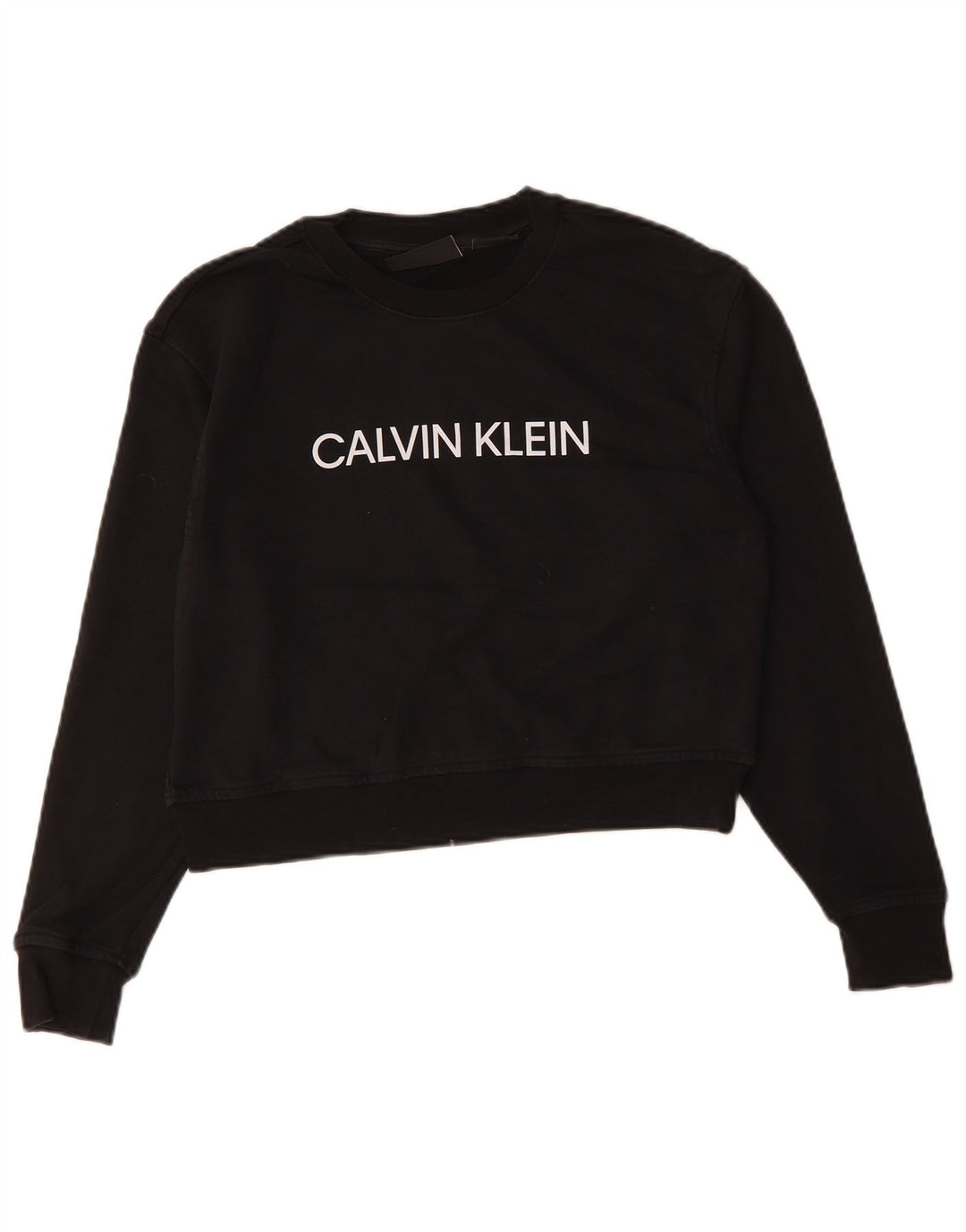Calvin Klein Dame Oversized Crop Sweatshirt Jumper UK 10 Small Black