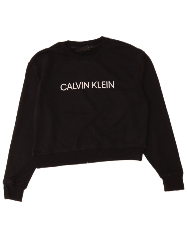 Calvin Klein Dame Oversized Crop Sweatshirt Jumper UK 10 Small Black