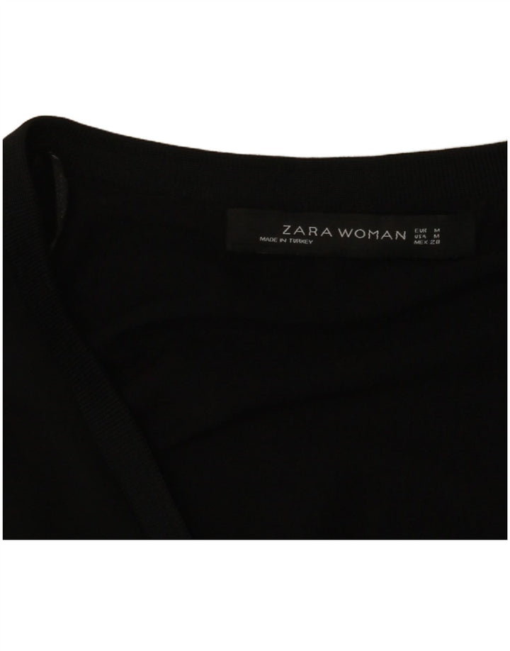 Zara Dame 3/4 ærmet bluse Top UK 12 Medium Sort