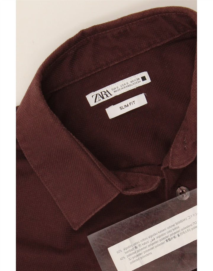 ZARA Mens Slim Fit Shirt Small Burgundy Check Cotton Vintage Zara and Second-Hand Zara from Messina Hembry 