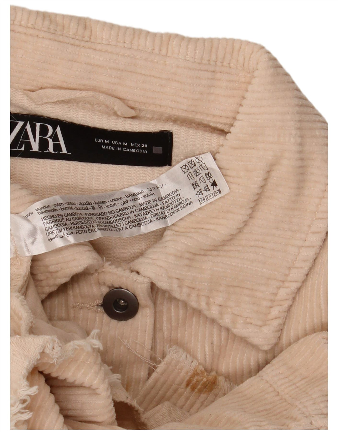 ZARA Dame Oversized Corduroy Shirt UK 14 Medium Off White Bomuld