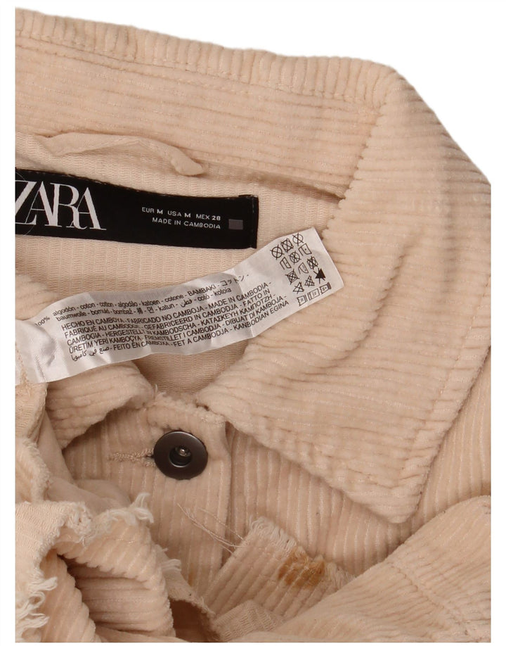ZARA Dame Oversized Corduroy Shirt UK 14 Medium Off White Bomuld