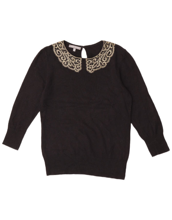Laura Ashley Dame 3/4-ærmet Bådhalstrøje UK 12 Medium Sort