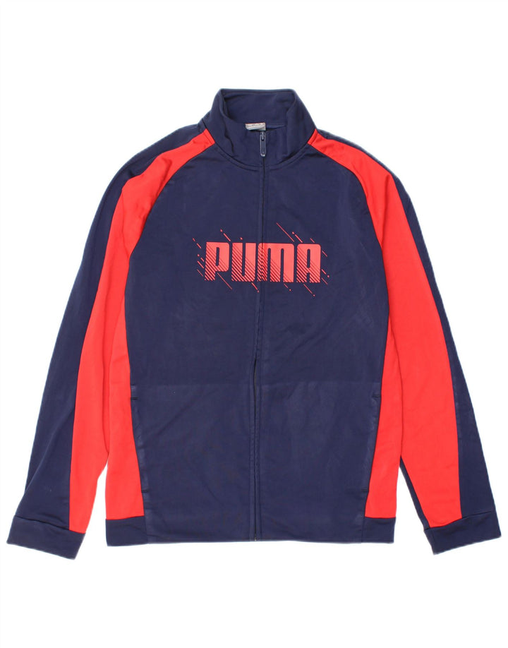 PUMA Boys Graphic Tracksuit Top Jacket 13-14 Years Navy Blue Colourblock