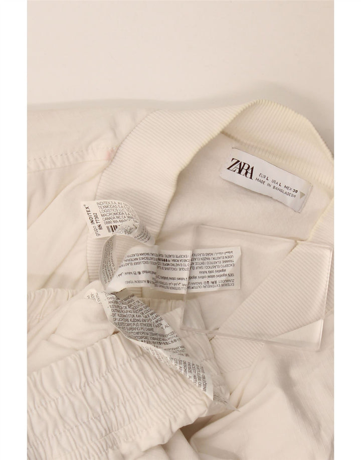 Zara Womens Crop Bomber Jacket UK 16 Large White Bomuld